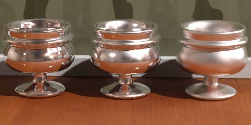 Glossiness of 1.0 (left), 0.5 (center) and 0.25 (right)