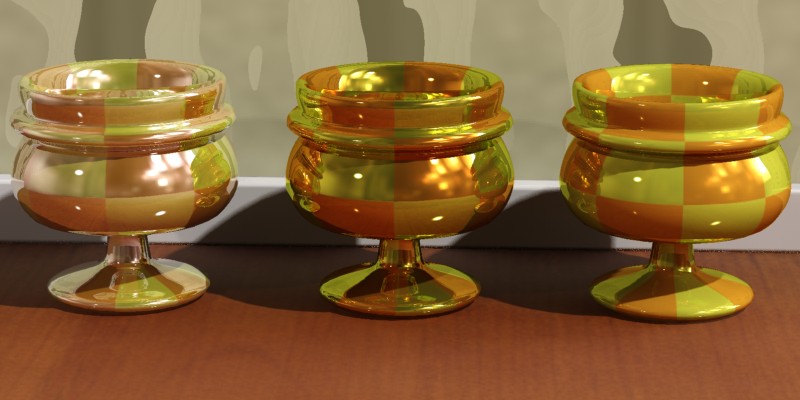 No metal reflections (left), Metal reflections (center), Metal mixed with diffuse (right)