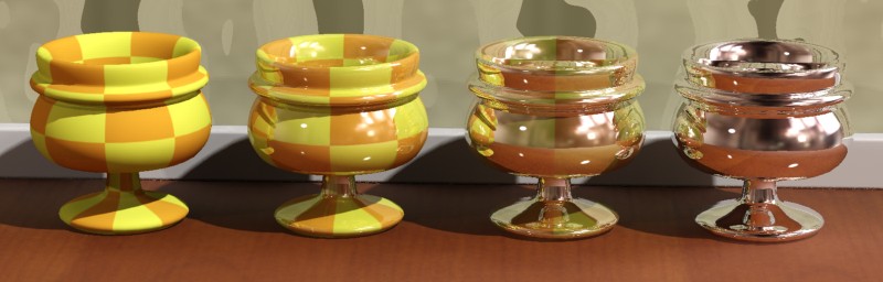 From left to right: Reflectivity 0.0, 0.4, 0.8 and 1.0