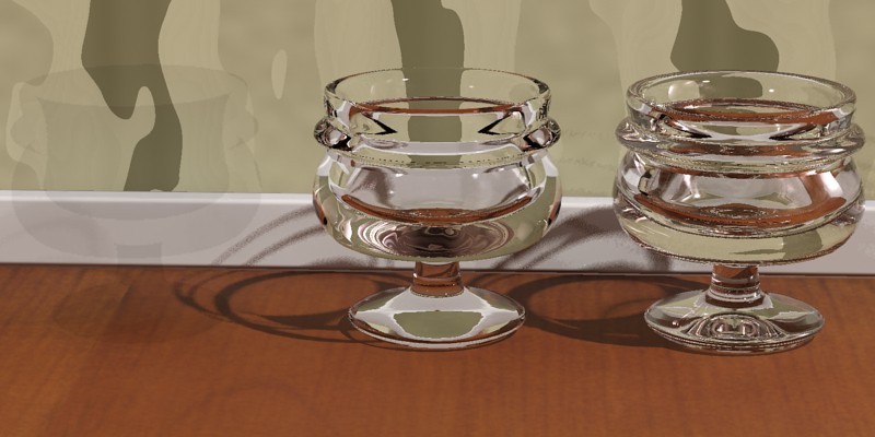 Index of refraction 1.0 (left), 1.2 (center) and 1.5 (right)