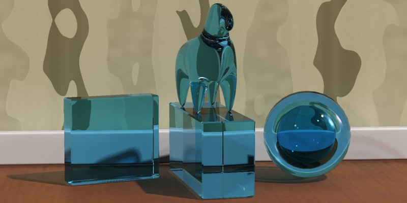 With a blue <b>refr_color</b>: Glass with color changes at the surface