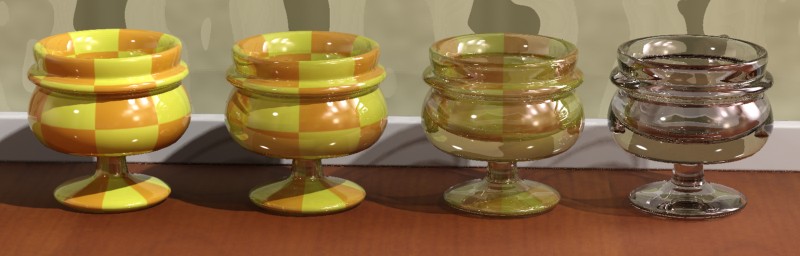 From left to right: Transparencies 0.0, 0.4, 0.8 and 1.0