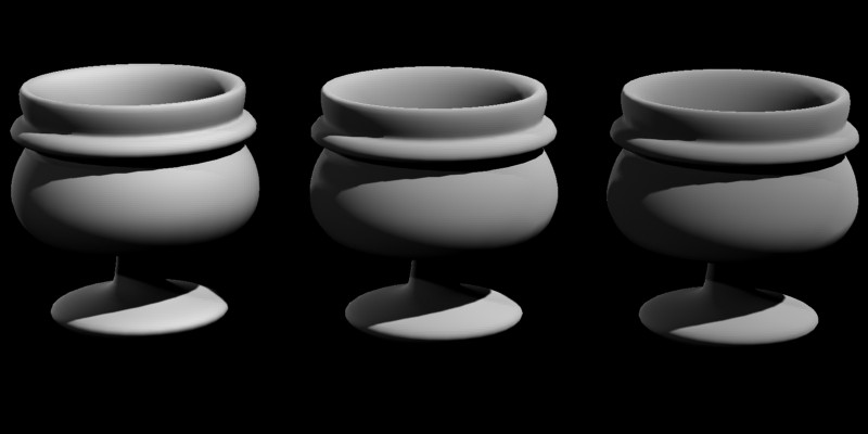 Roughness 0.0 (left), 0.5 (middle) and 1.0 (right)