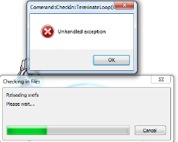 Excepción sin gestionar TerminateLoop en AutoCAD a Vault