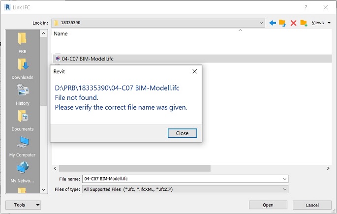 File Non Trovato Durante Il Collegamento Di IFC A Revit