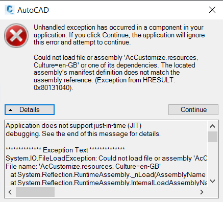 Unhandled Exception Has Occurred In A Component In Your Application When Accessing Cui Command