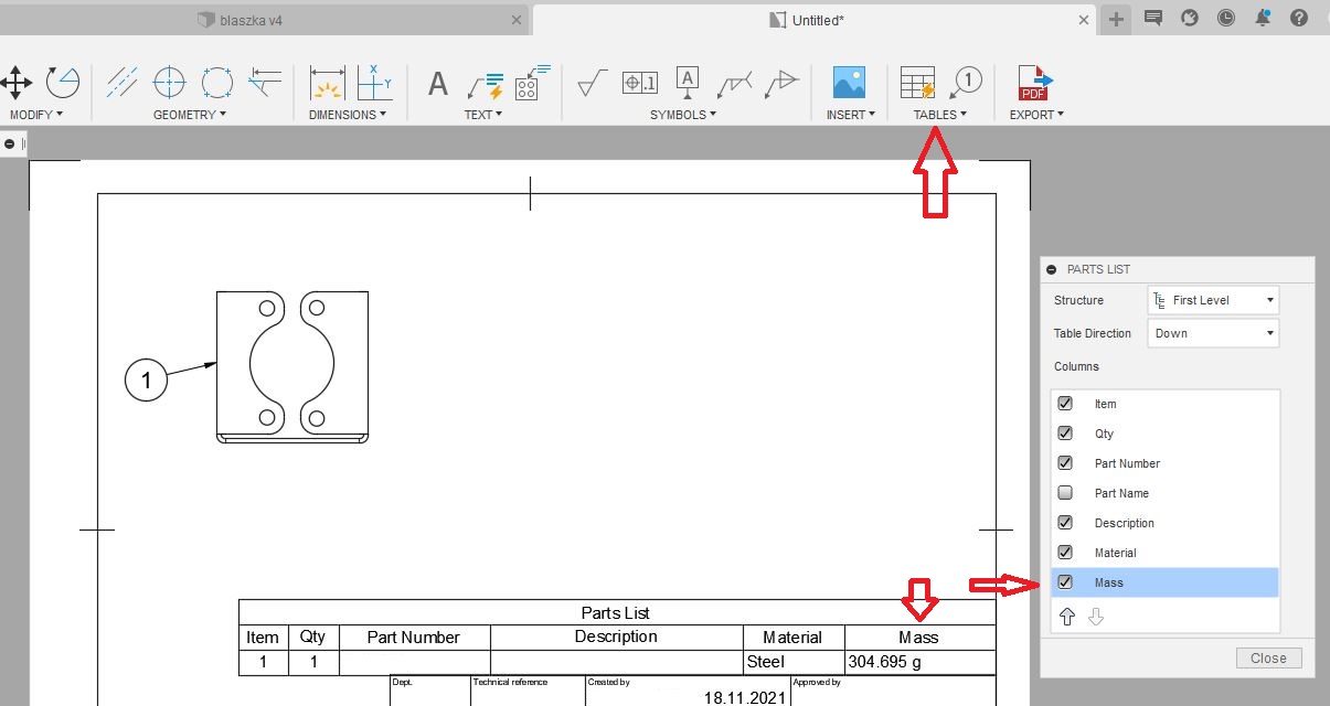 Fusion 360で図面のコンポーネントのマスパラメータを抽出する方法