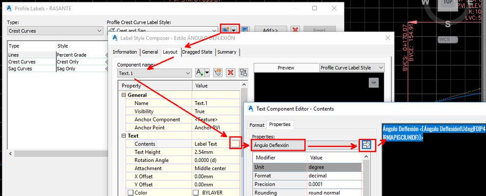 How To Label The Deflection Angles In A Vertical Profile Label In Civil D