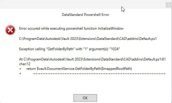 Une Erreur Powershell De Vault Data Standard Est Renvoy E Dans Inventor