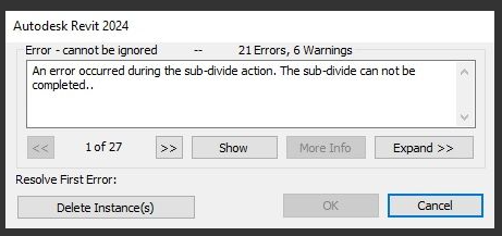 An Error Occurred During The Sub Divide Action In Revit