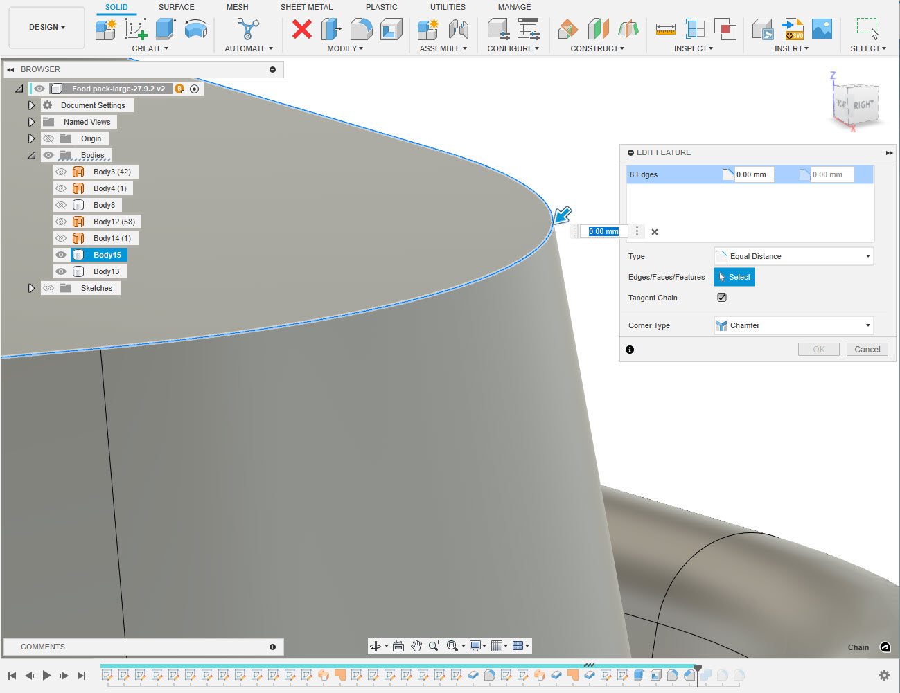 Befehl Abrunden oder Fasen schlägt ohne Warnmeldung in Fusion 360 fehl