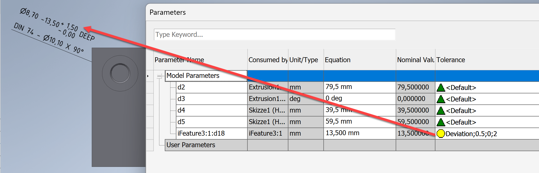 Bearbeitete Toleranz Wird In Inventor Nicht In Den Ifeature Parameter