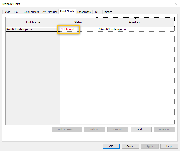 Nuage De Points Rcp Introuvable Apr S Le Rechargement Dans Revit