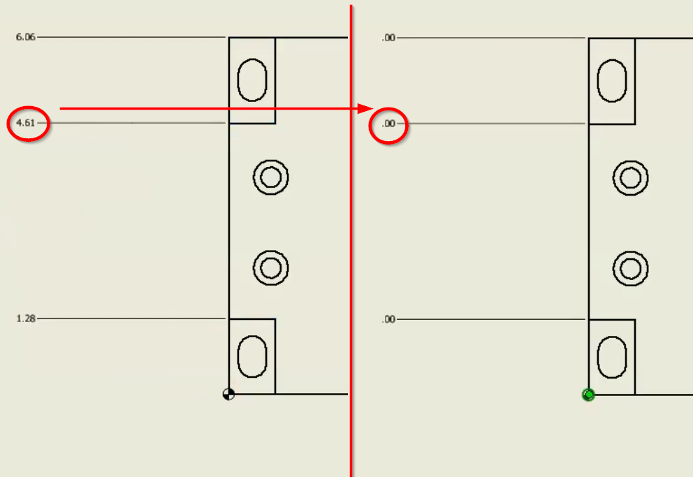 座標寸法を使用して原点を移動するとInventorですべての寸法がゼロに変更されます