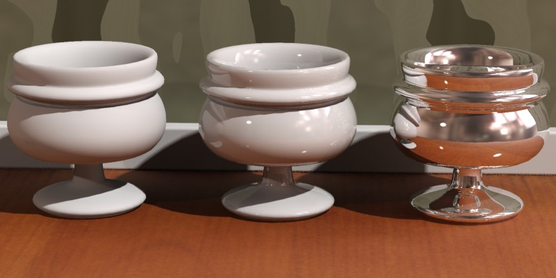 没有反射率(左)、依赖于角度(中)、恒定(右)