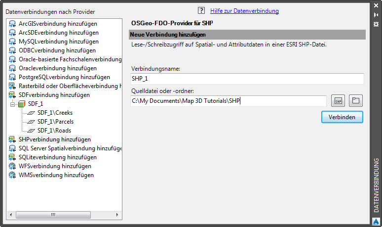 Ubung 1 Herstellen Einer Verbindung Zu Einem Neuen Shp Dateiordner Autocad Map 3d 2016 Autodesk Knowledge Network