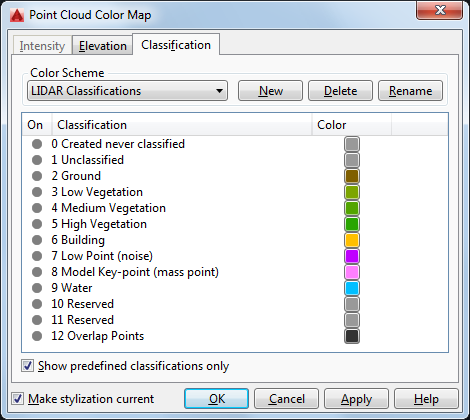 Classification Tab Point Cloud Color Map Dialog Box Autocad 2016 Autodesk Knowledge Network