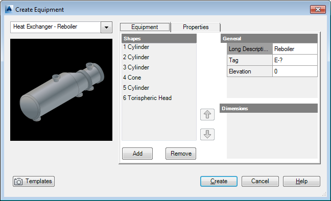 Equipment Tab (Create Equipment Dialog Box)