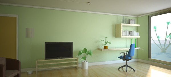 Our scene, using the portal lights, GI and FG.