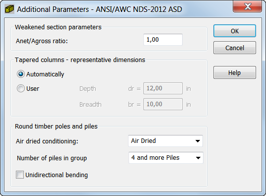 Additional parameters - ANSI/AWC NDS