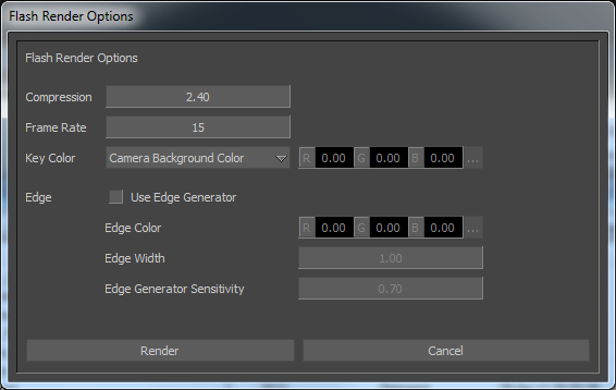 Motionbuilder ヘルプ Flash Render Options ウィンドウ