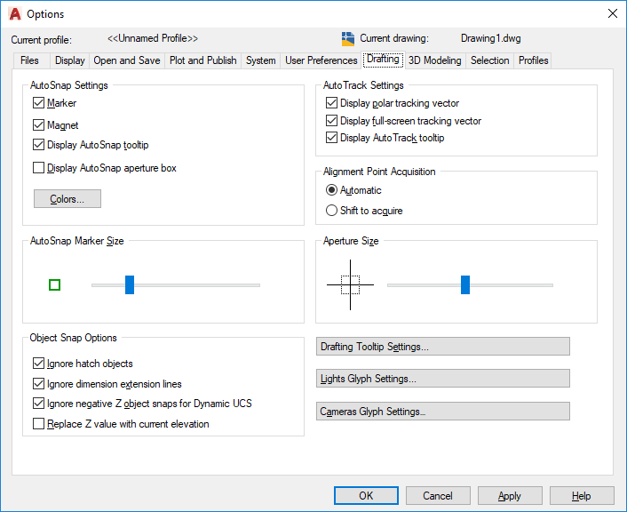 Командой drafting settings в autocad можно настроить