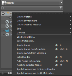 Materials right-click context menu