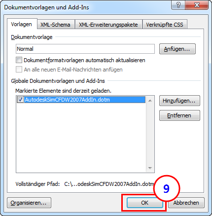 Word-Zusatzmodul schließen