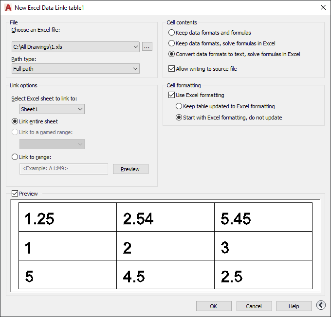 insert excel into autocad