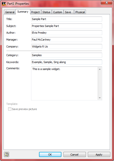 Properties dialog