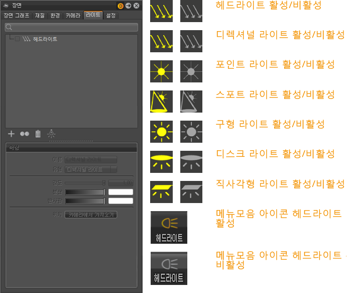 장면 모듈 라이트 탭 – 단순 UI