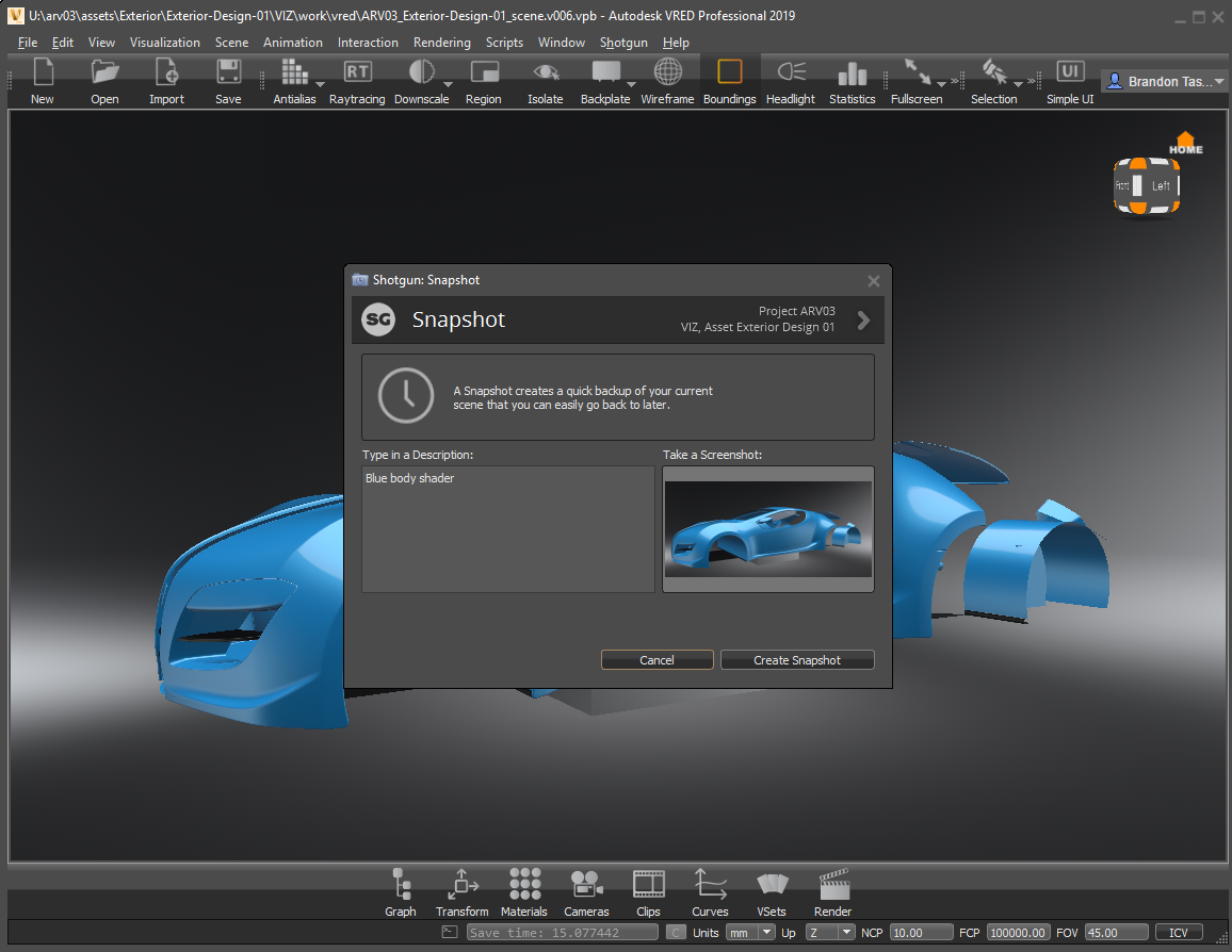 Shotgun's Snapshot dialog