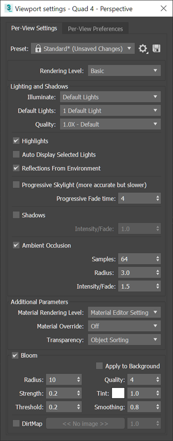 3ds Max 2022 Help, Per-View Presets