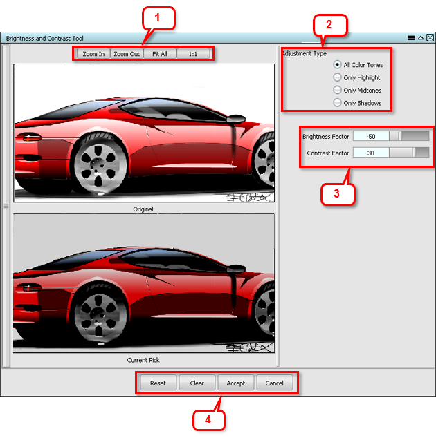Paint Edit > Color Correction > Brightness & Contrast