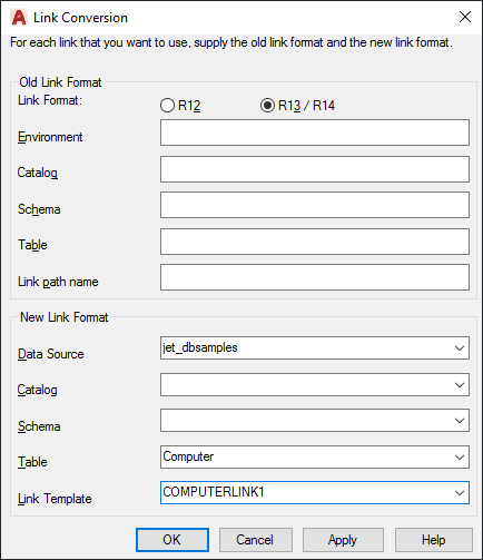 AutoCAD 2022 Help Link Conversion Dialog Box dbConnect Manager