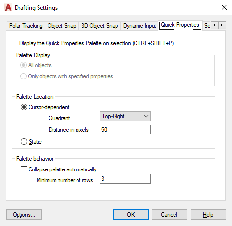 AutoCAD 2022 Help | Quick Properties Tab (Drafting Settings Dialog ...