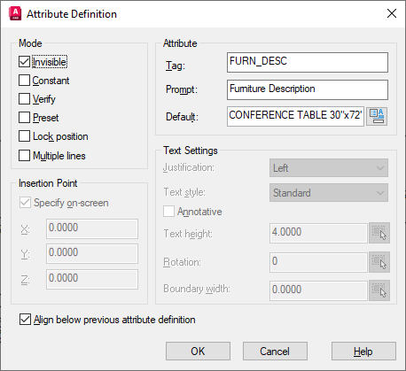 autocad attribute default