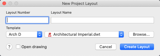 New Project Layout Dialog Box