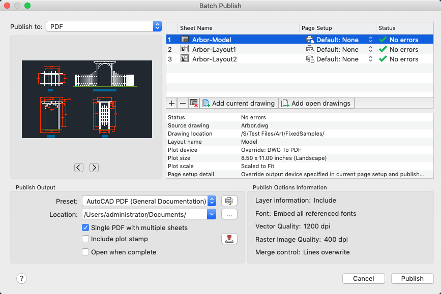 Batch Publish Dialog Box AutoCAD For Mac 2022 Autodesk Knowledge 