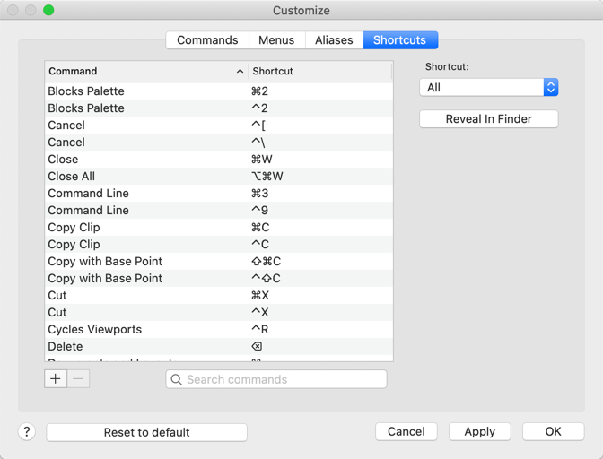 change shortcut keys in autocad for mac