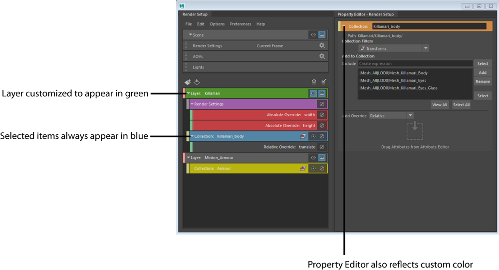Maya Help | Customize the color of render setup layers