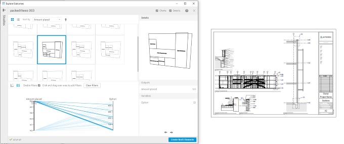 Sheet layout option in the Explore Outcomes dialog and the same option generated in Revit