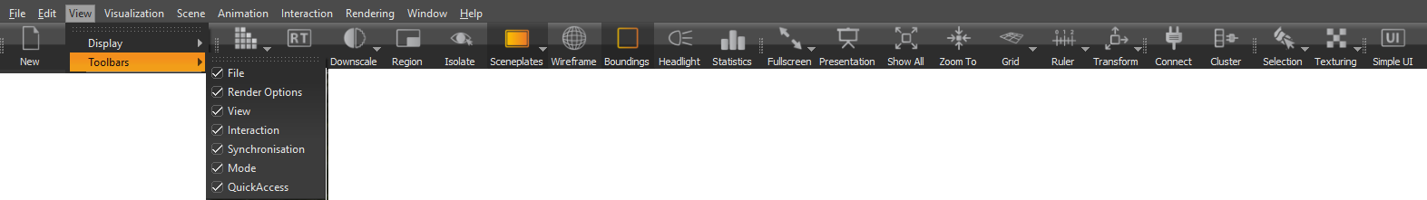 Show Hide Toolbars menu