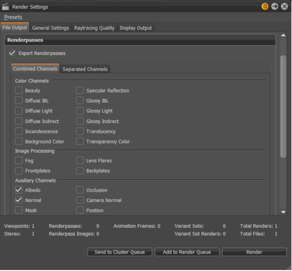 Noraml and Albedo buffer options in Render Settings