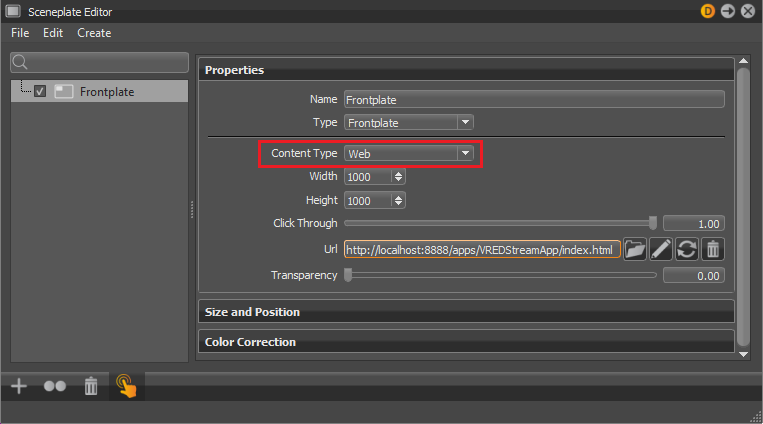 Sceneplate Editor with URL inserted