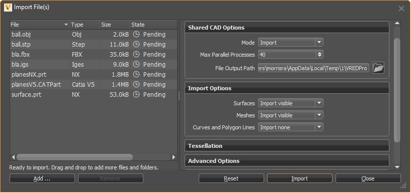 Import File(s) dialog