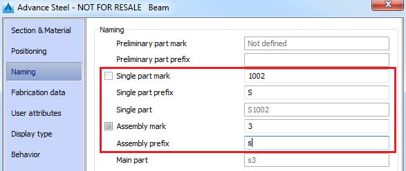 Display the Single Part Mark or Assembly Number of an Object