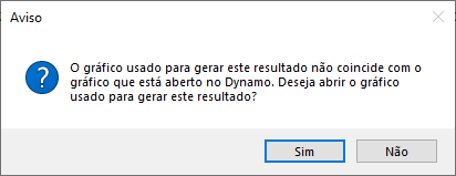 The graph used to generate this outcome does not match the graph that is open in Dynamo. Would you like to open the graph used to generate this outcome? Yes/No