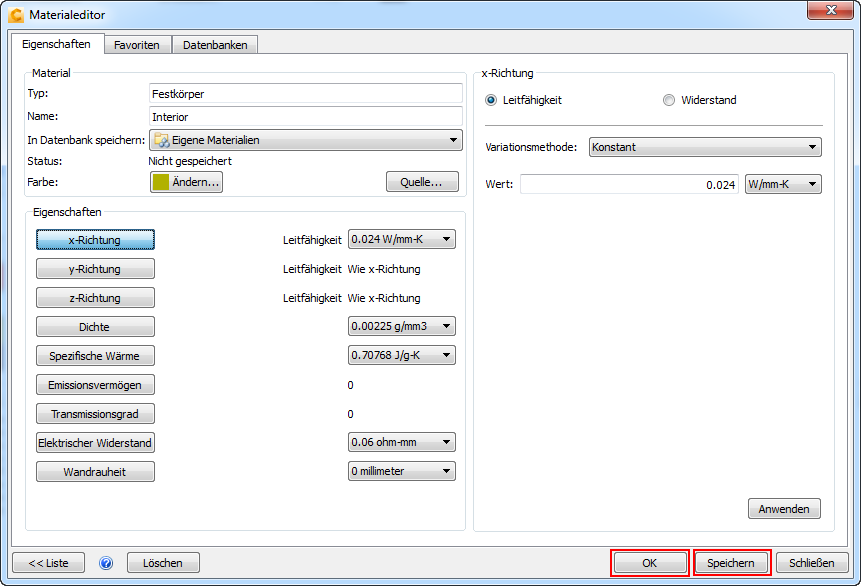 Benutzerdefiniertes Material speichern