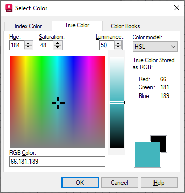 AutoCAD Architecture 2023 Help, Index Color Tab (Select Color Dialog Box)